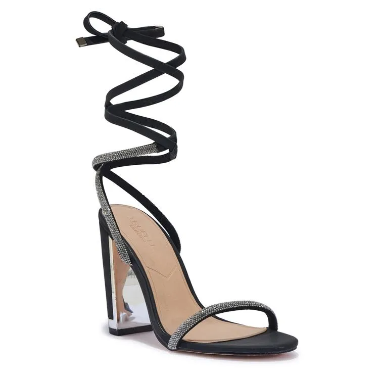 DUFF3 BLOCK HEEL WRAP AROUND DIAMANTE PROM SANDAL