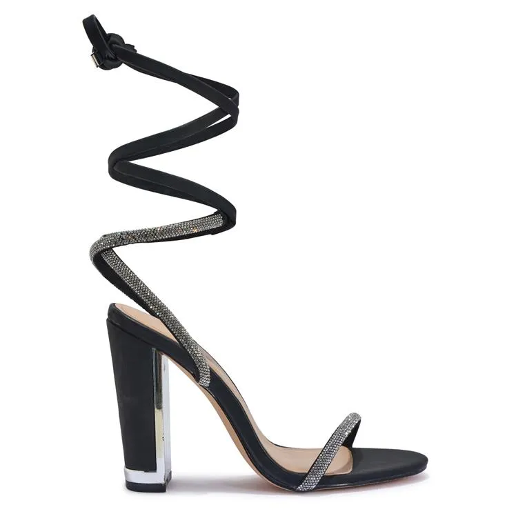 DUFF3 BLOCK HEEL WRAP AROUND DIAMANTE PROM SANDAL