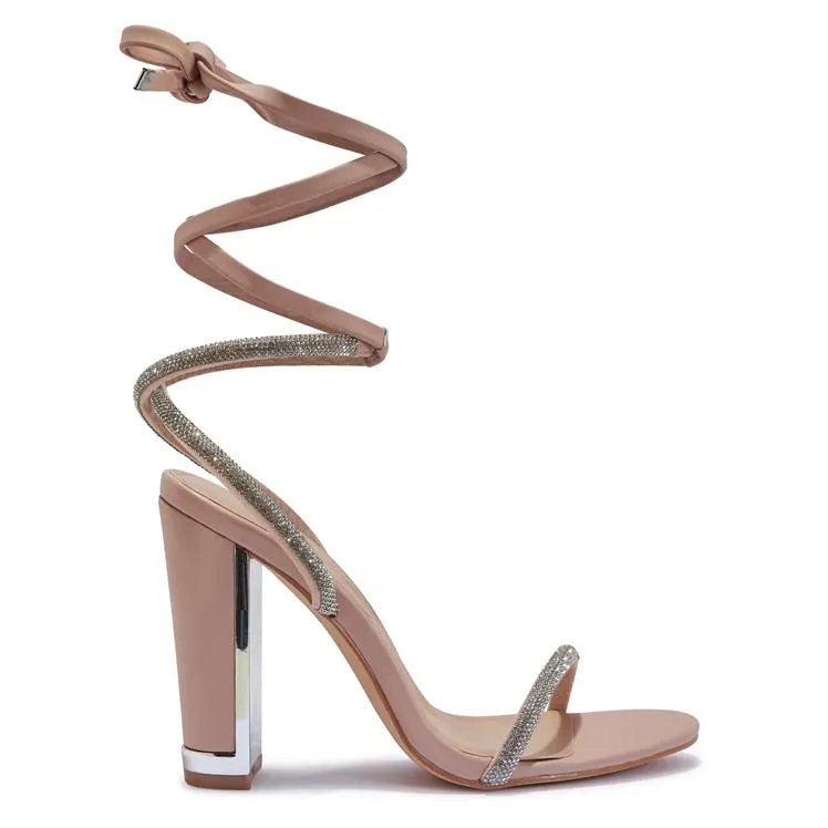 DUFF3 BLOCK HEEL WRAP AROUND DIAMANTE PROM SANDAL