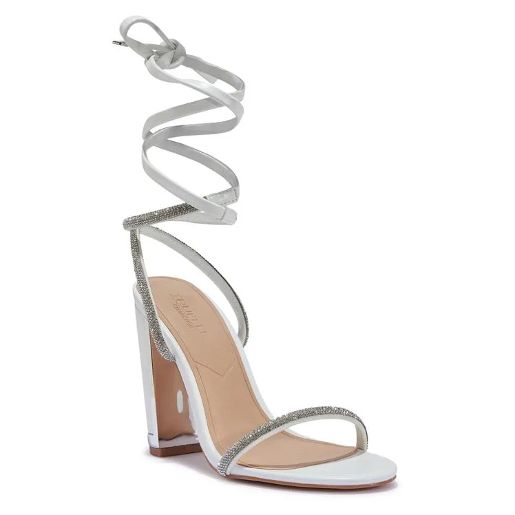DUFF3 BLOCK HEEL WRAP AROUND DIAMANTE PROM SANDAL