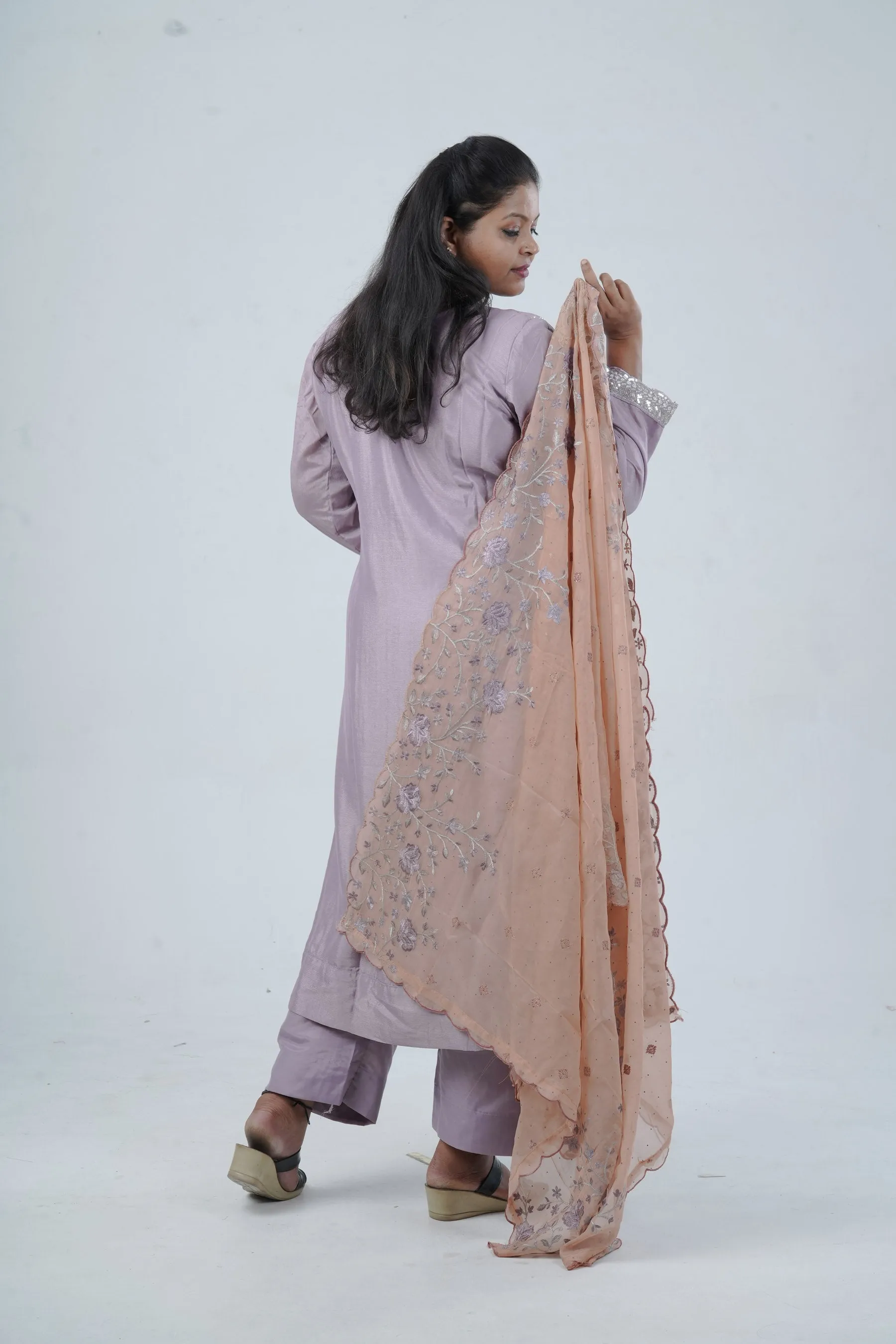 Embroidered Chinnon Kurti with Sequins | Stylish Ethnic Wear