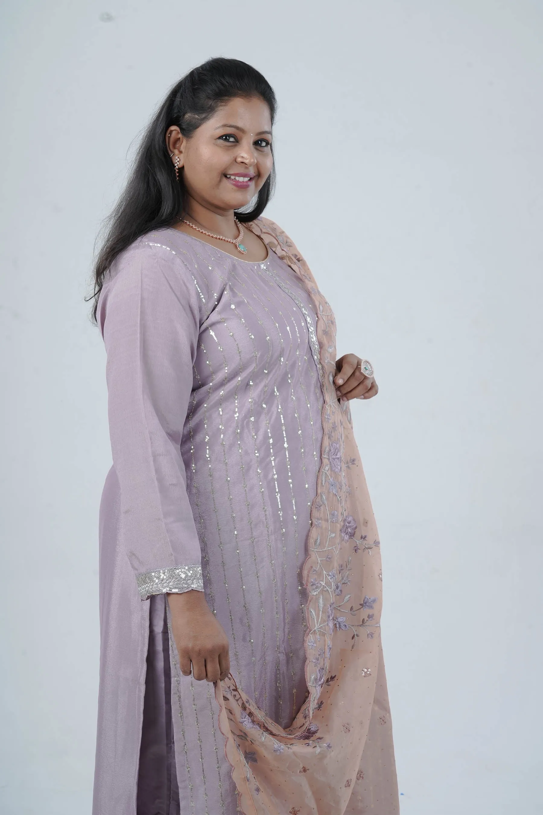 Embroidered Chinnon Kurti with Sequins | Stylish Ethnic Wear