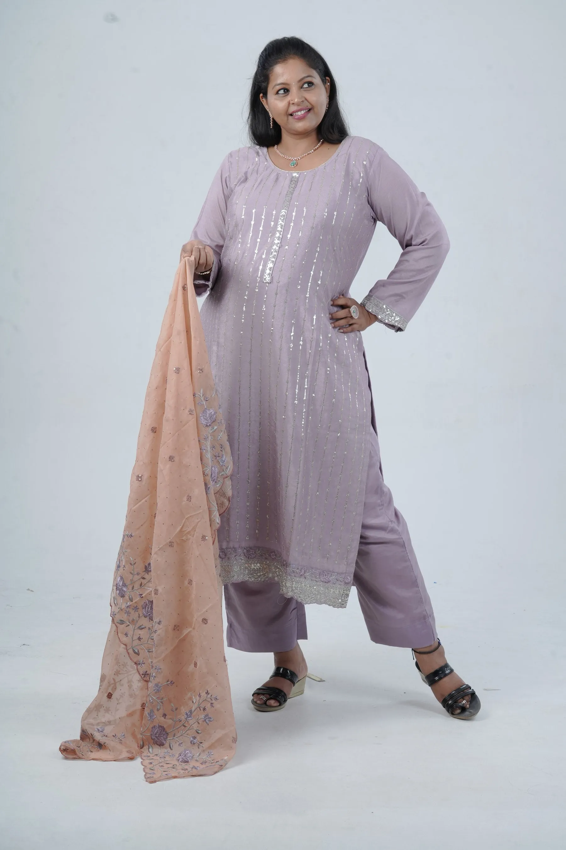 Embroidered Chinnon Kurti with Sequins | Stylish Ethnic Wear