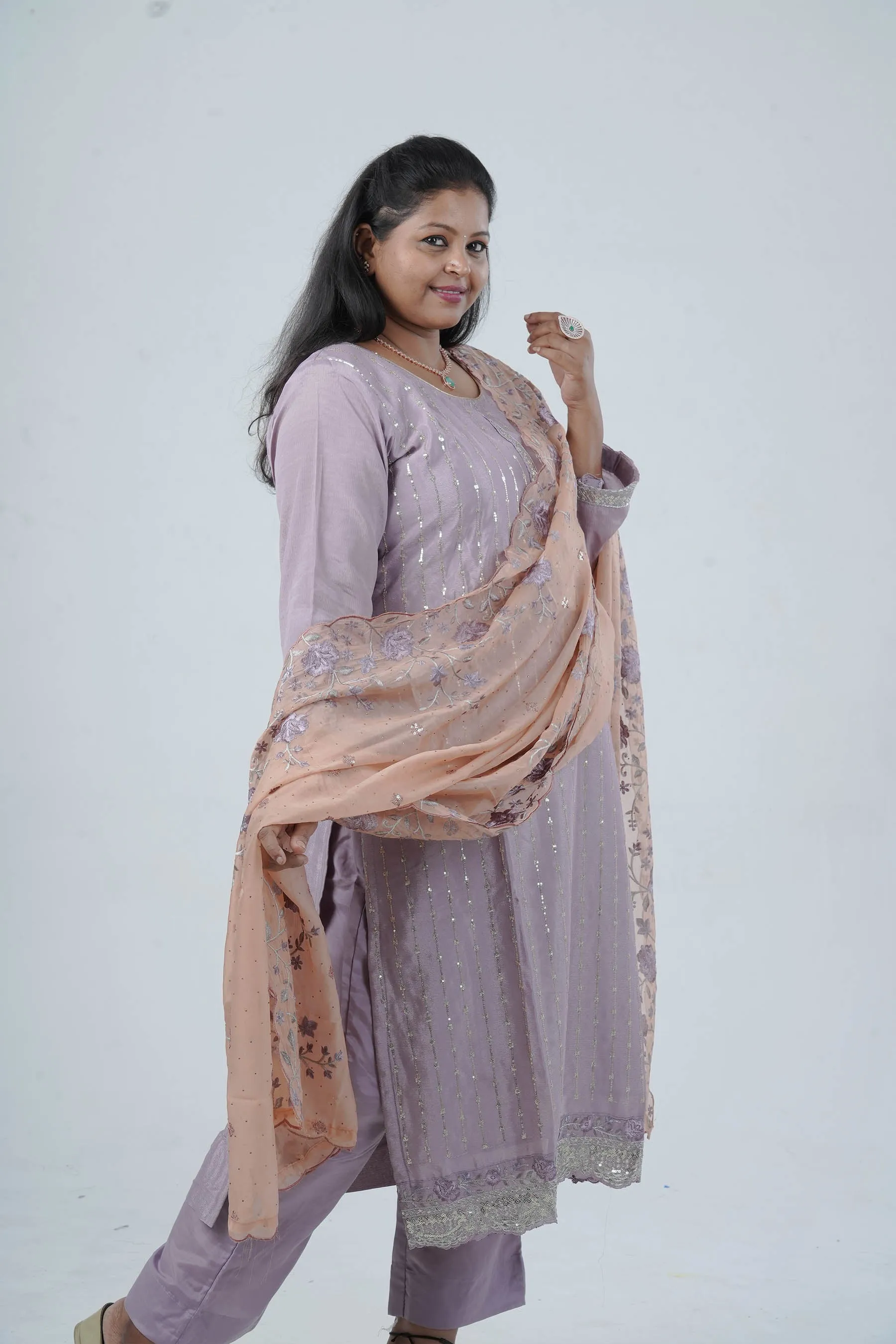 Embroidered Chinnon Kurti with Sequins | Stylish Ethnic Wear