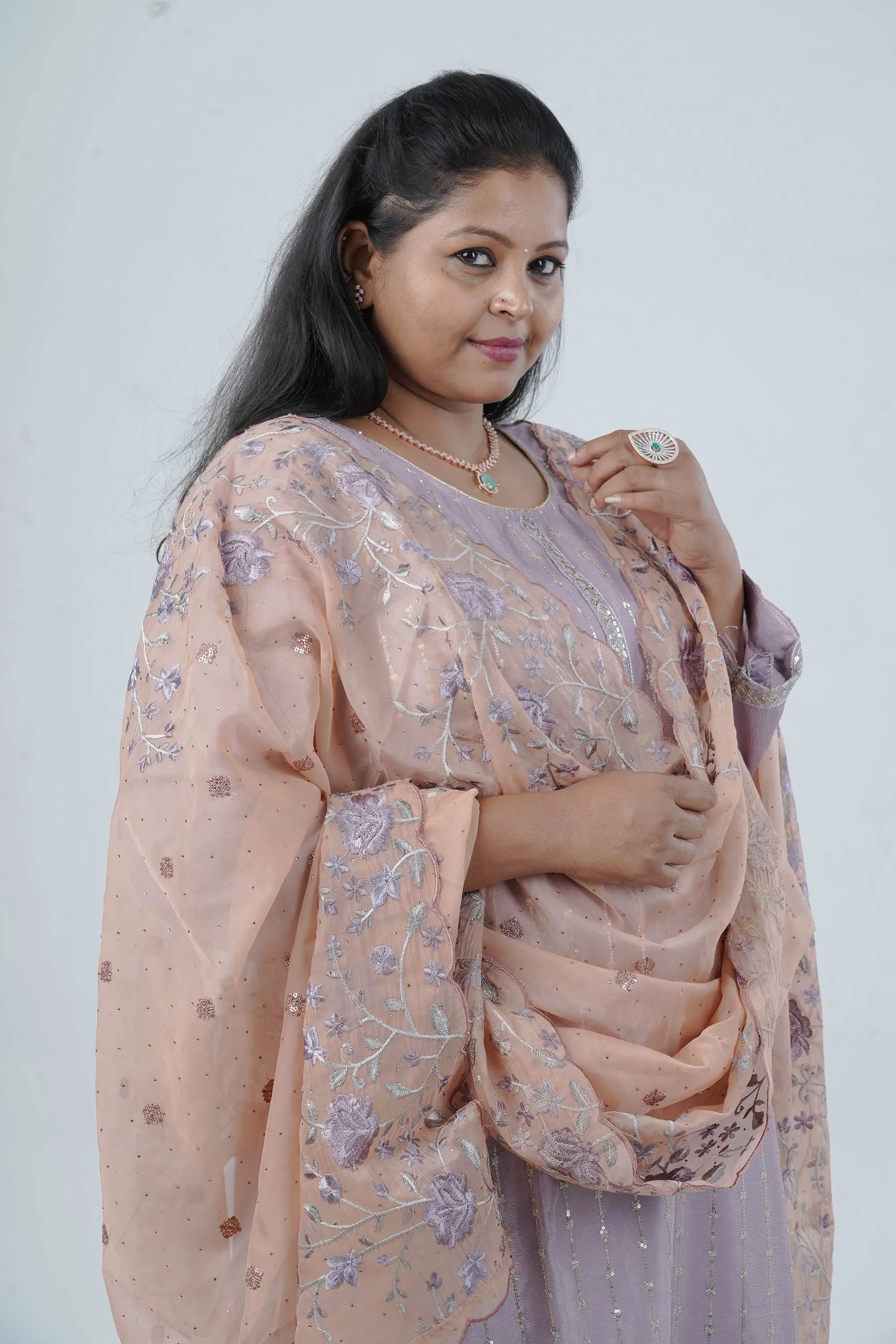 Embroidered Chinnon Kurti with Sequins | Stylish Ethnic Wear