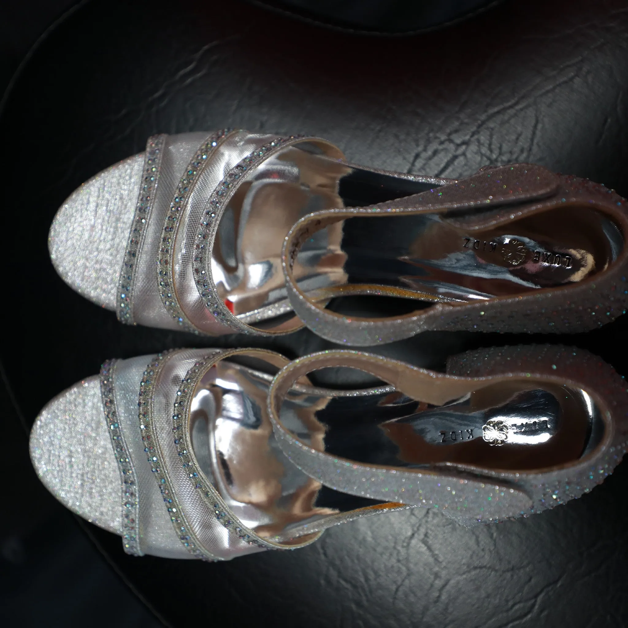 Flower Girl Open Toe low Heel Sandals 01- Silver