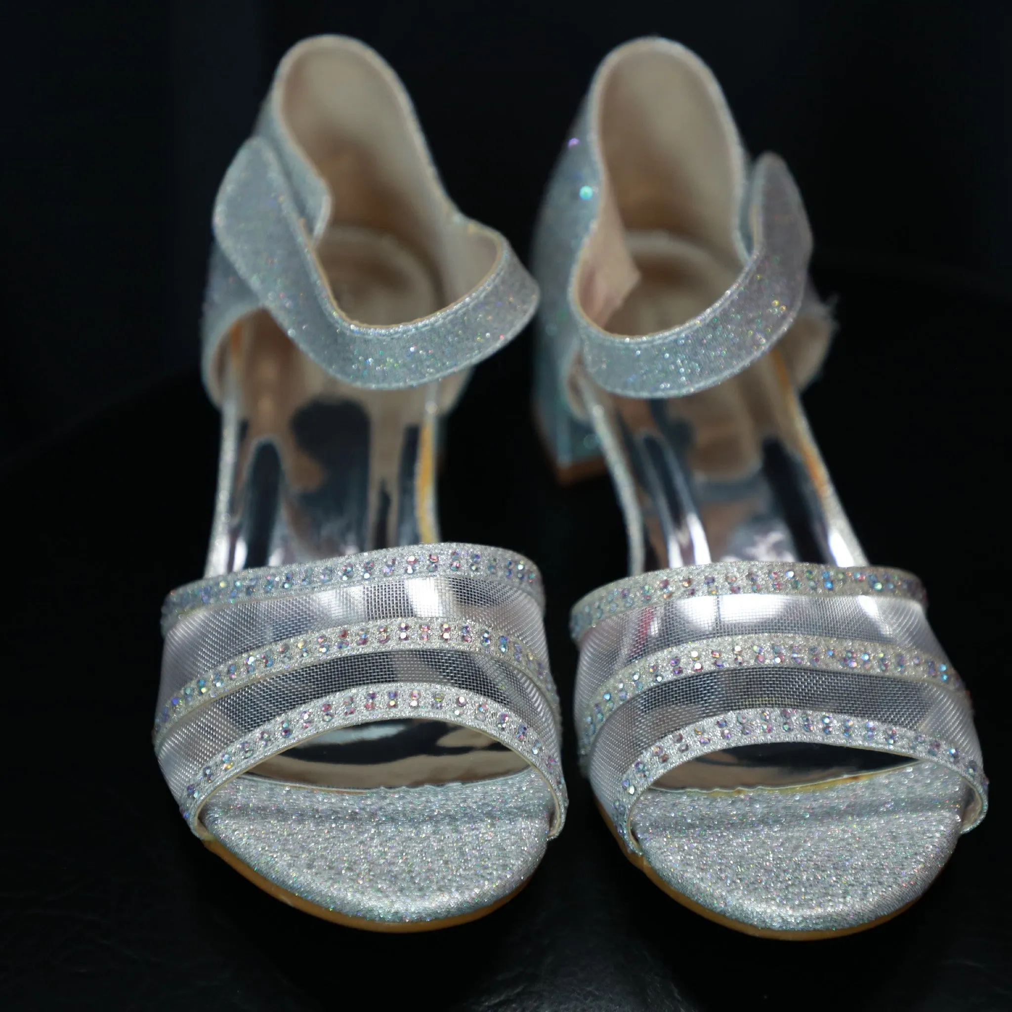 Flower Girl Open Toe low Heel Sandals 01- Silver