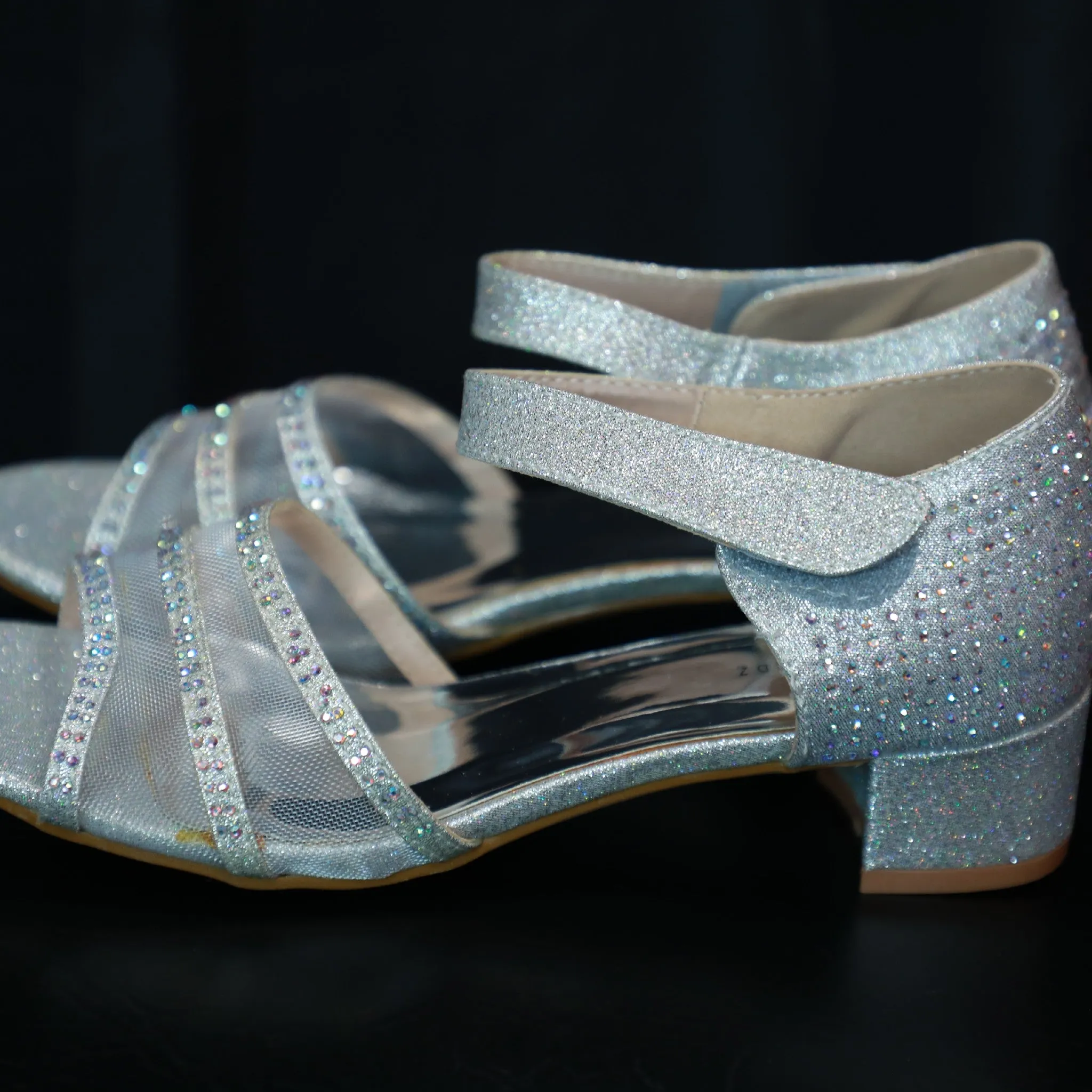 Flower Girl Open Toe low Heel Sandals 01- Silver