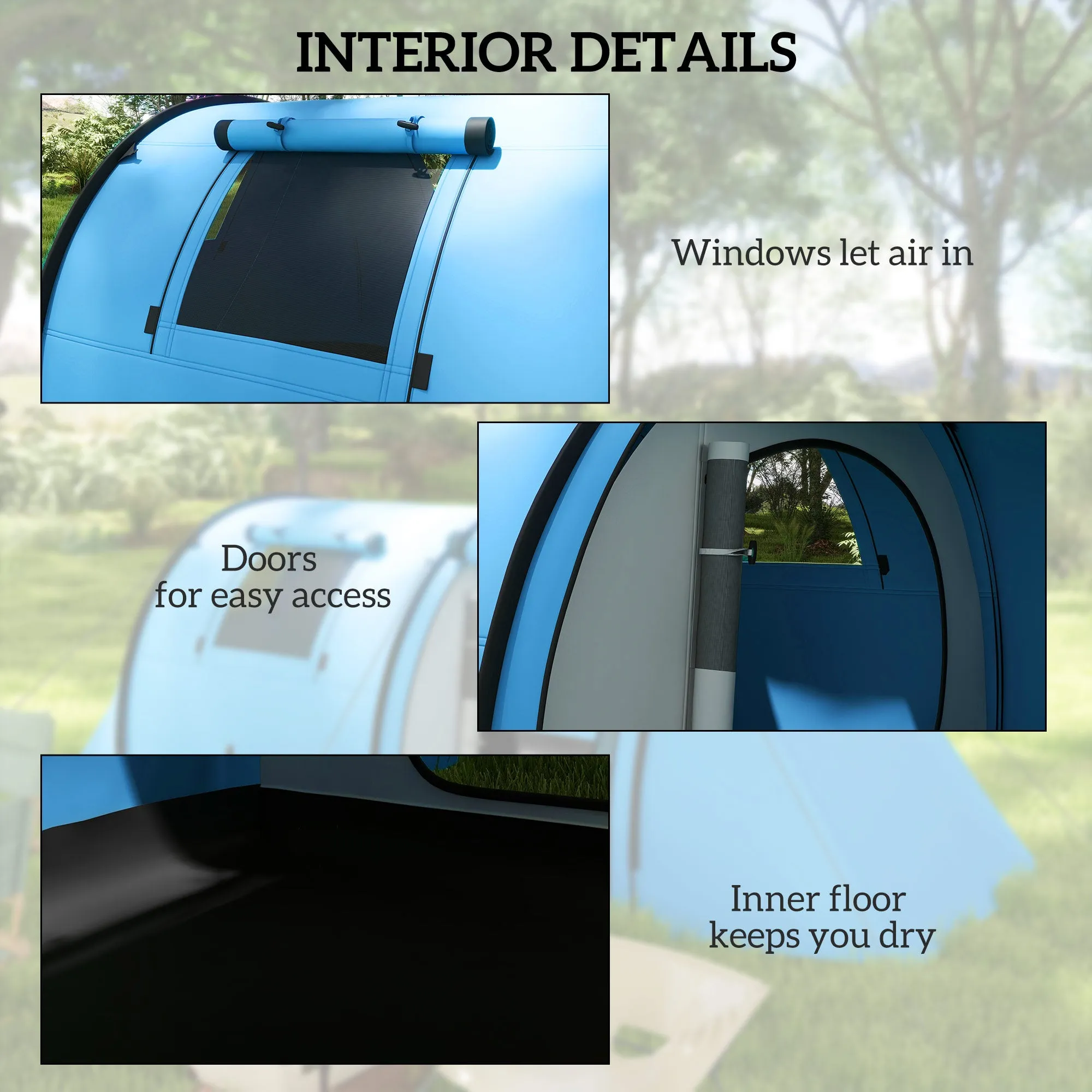 Four Man Duo Room Tunnel Tent, with Accessories - Sky Blue