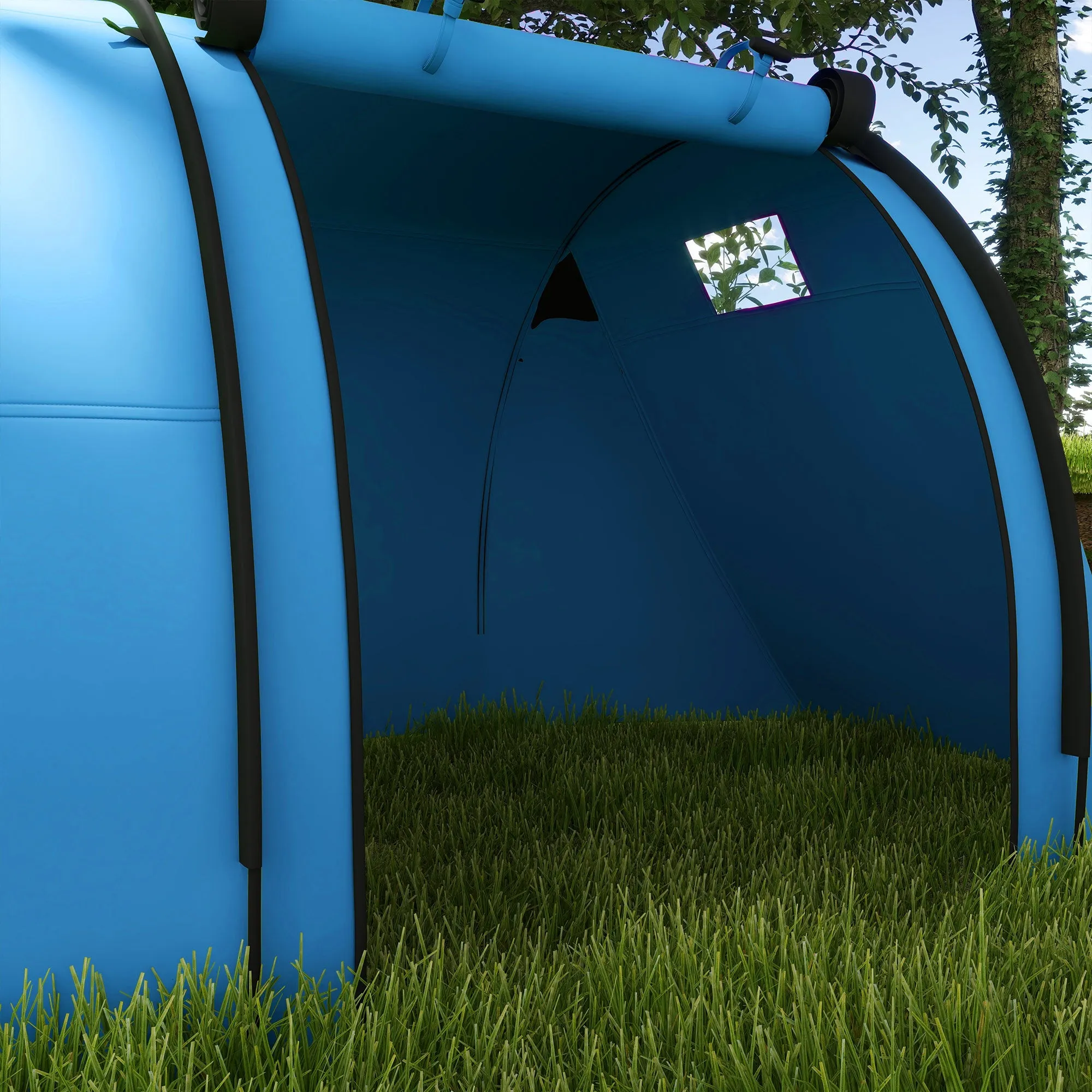 Four Man Duo Room Tunnel Tent, with Accessories - Sky Blue