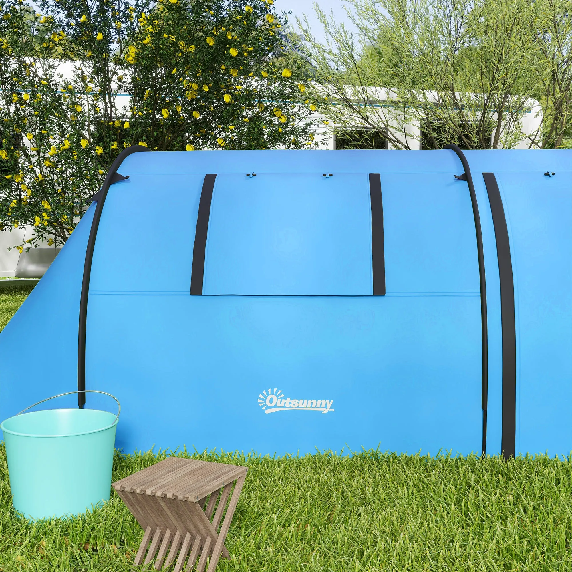 Four Man Duo Room Tunnel Tent, with Accessories - Sky Blue