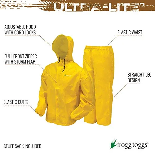FROGG TOGGS Men's Standard Ultra-Lite2 Waterproof Breathable Rain Suit, Yellow, Medium