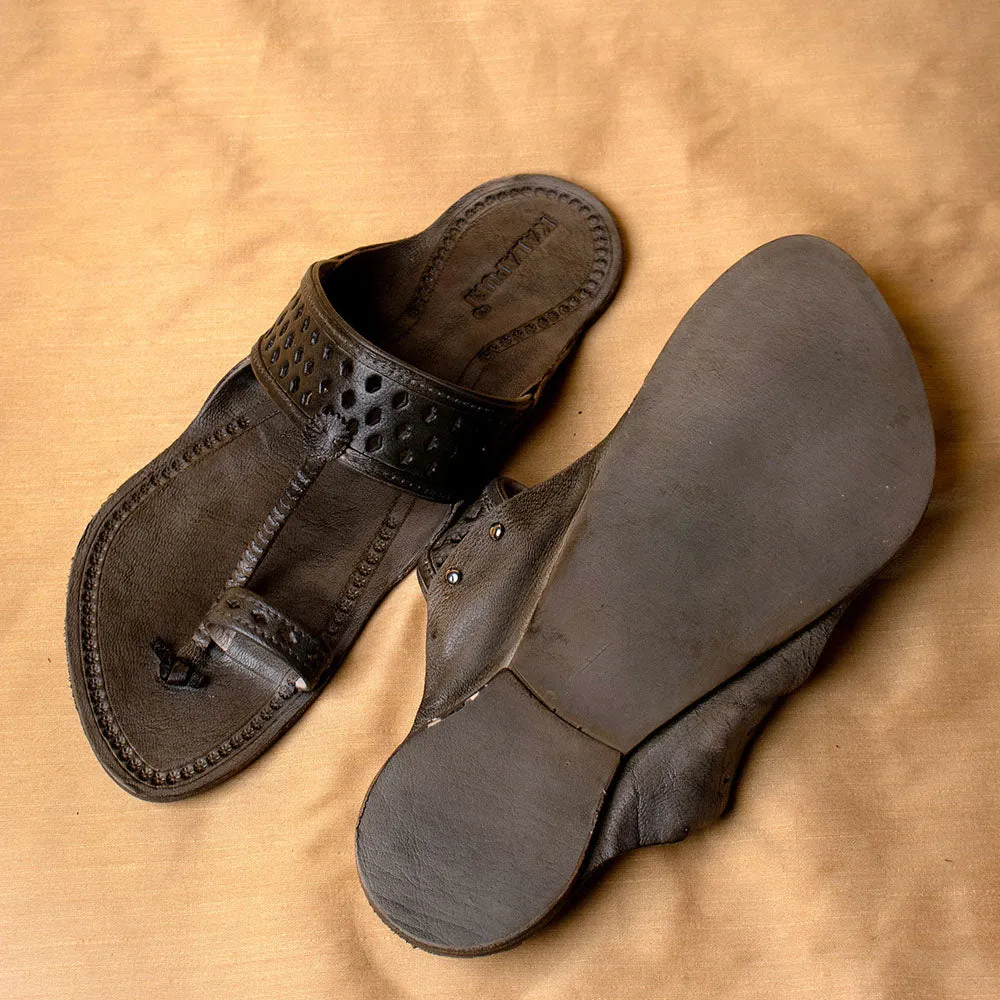 Grey - Men Footwear Fusion: Classic Kolhapuri Leather Slippers