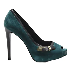 GUESS Peep Toe Heels Green Suede Womens UK 5