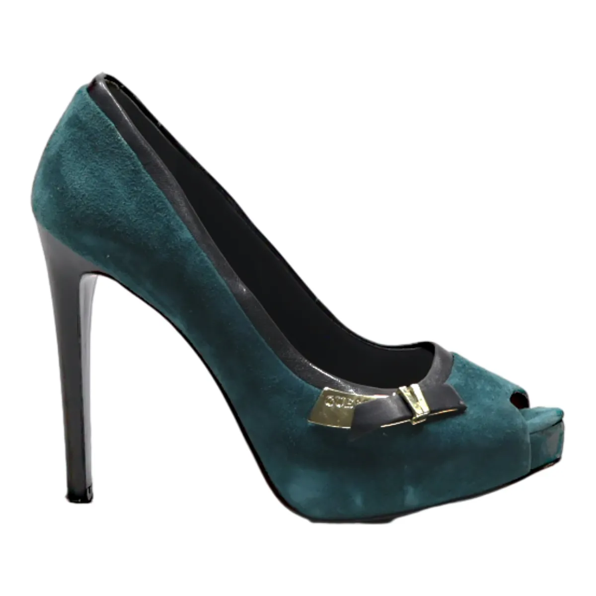GUESS Peep Toe Heels Green Suede Womens UK 5