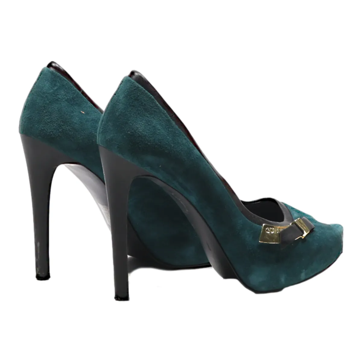 GUESS Peep Toe Heels Green Suede Womens UK 5