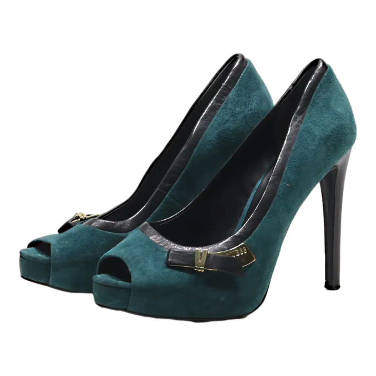 GUESS Peep Toe Heels Green Suede Womens UK 5