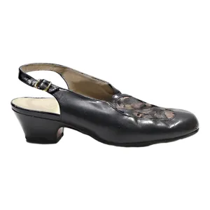 HASSIA Slingback Heels Black Leather Womens UK 5.5