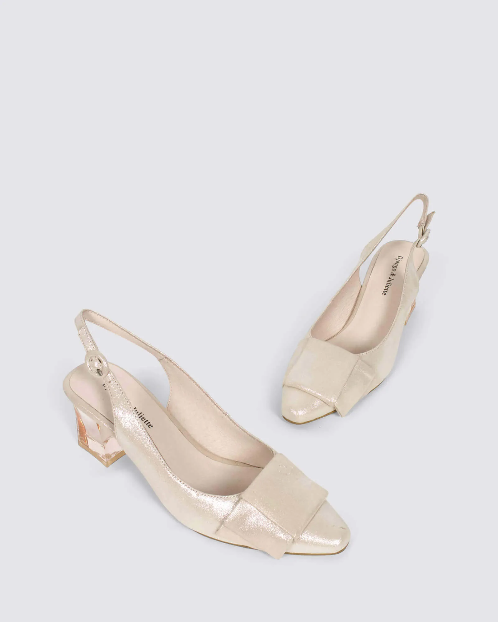 HESS SLINGBACK HEELS NUDE SHIMMER LEATHER