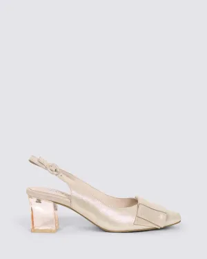 HESS SLINGBACK HEELS NUDE SHIMMER LEATHER