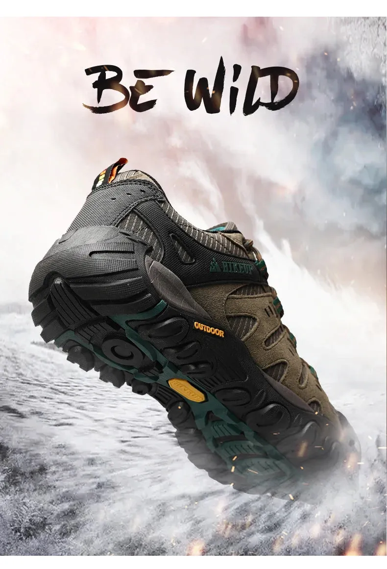 HIKEUP Men's Hiking Shoes Suede Leather Outdoor Shoes Wear-resistant Men Trekking Walking Hunting Tactical Sneakers