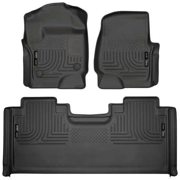 Husky Liners WeatherBeater Front / 2nd Row Floor Liner - Black / Textured - Super Duty - Super Cab - Ford Fullsize Truck 2017-24