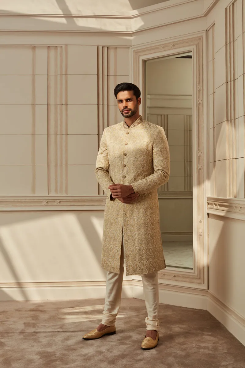 Ivory Zardozi Embroidered Brocade Sherwani