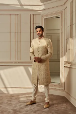 Ivory Zardozi Embroidered Brocade Sherwani