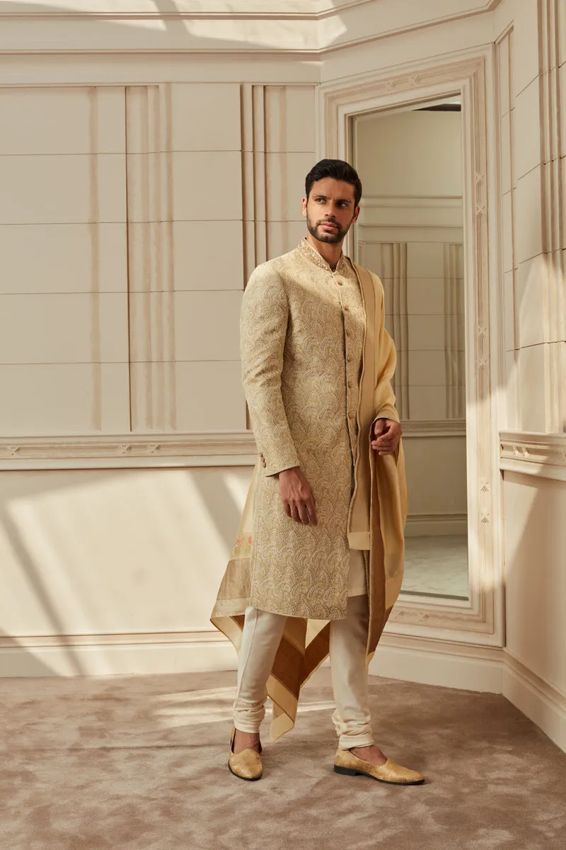 Ivory Zardozi Embroidered Brocade Sherwani