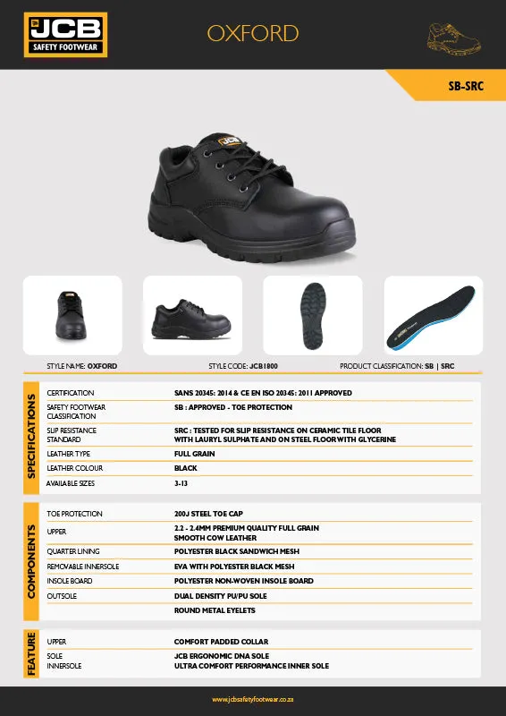 JCB Oxford Safety Shoe Leather Slip Resistant Black