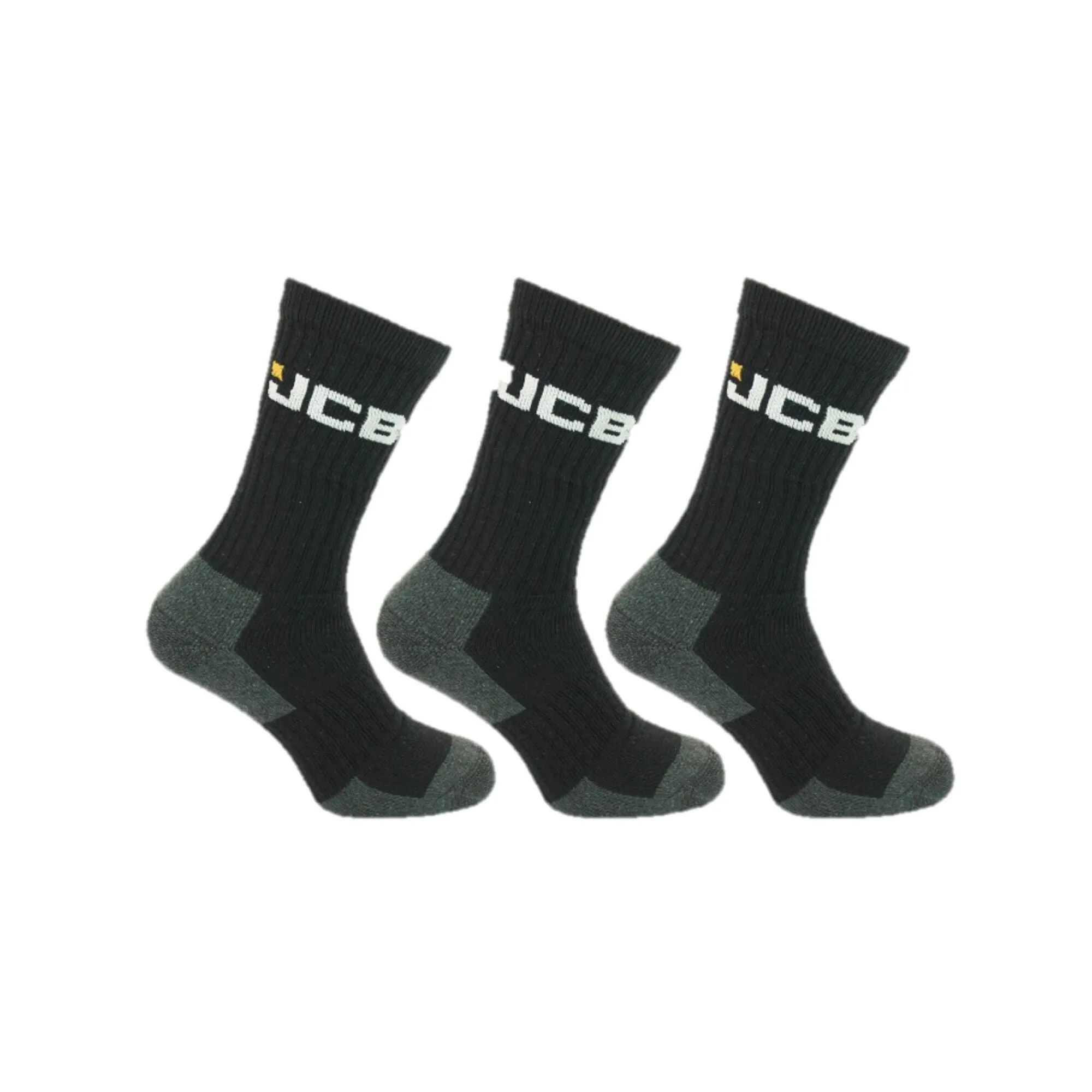 JCB Work Sock 3 Pack – Reinforced Heel & Toe, Cotton Blend & Durable Fit | Black