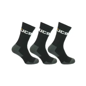 JCB Work Sock 3 Pack – Reinforced Heel & Toe, Cotton Blend & Durable Fit | Black