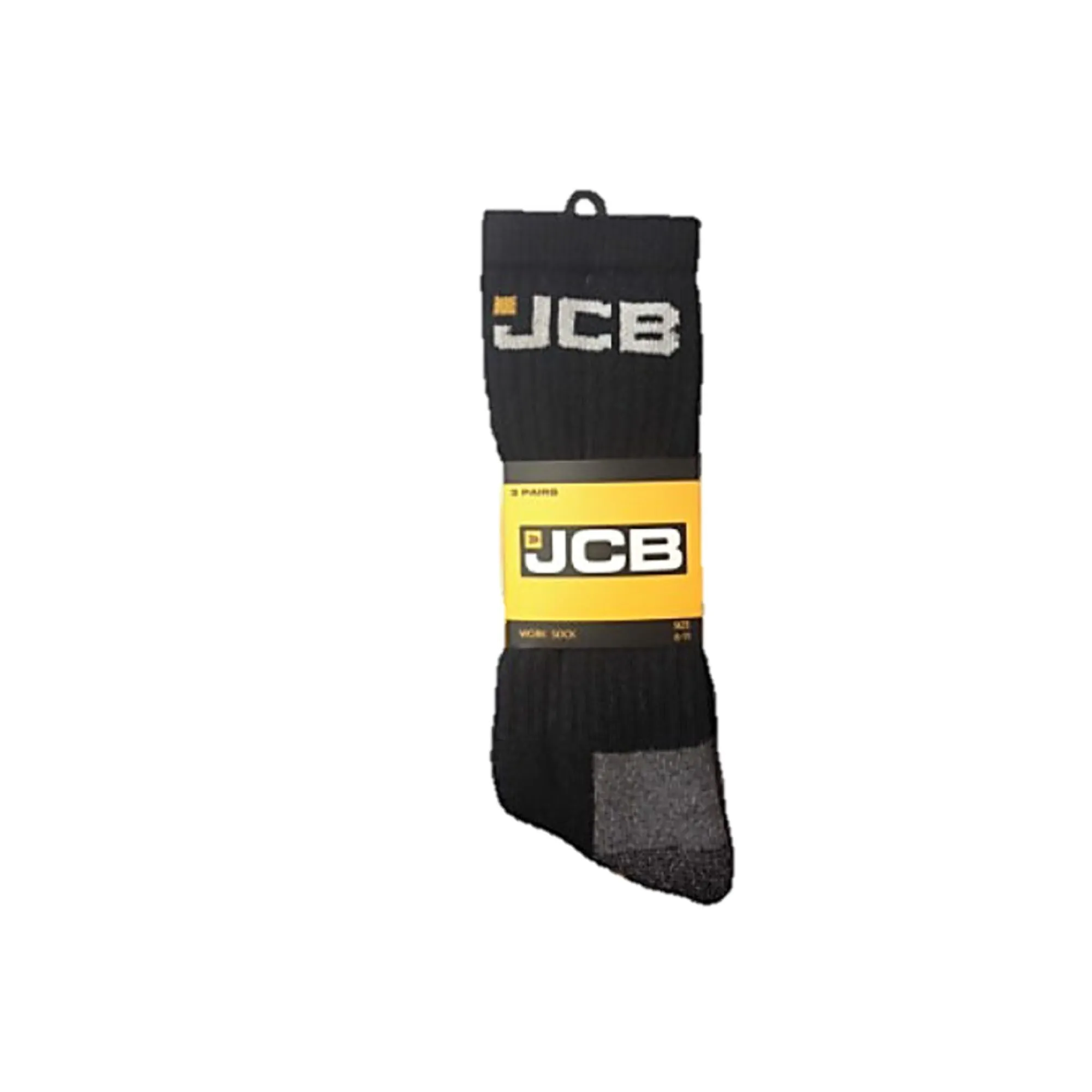 JCB Work Sock 3 Pack – Reinforced Heel & Toe, Cotton Blend & Durable Fit | Black