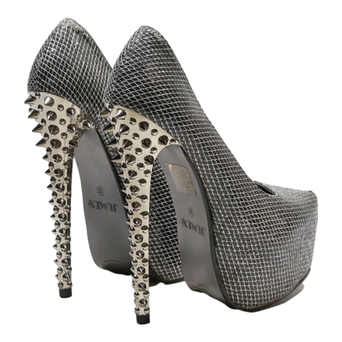 JUMEX Platform Heels Silver Synthetic Womens UK 2