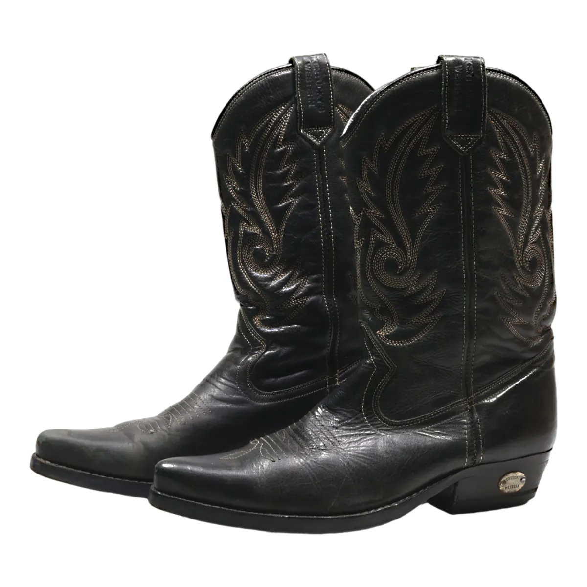 KENTUCKY'S WESTERN Cowboy Boots Black Leather Mens UK 9