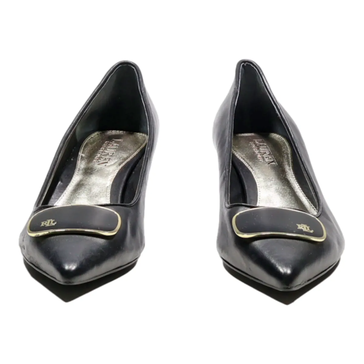 LAUREN RALPH LAUREN Kitten Heels Black Leather Womens UK 6.5