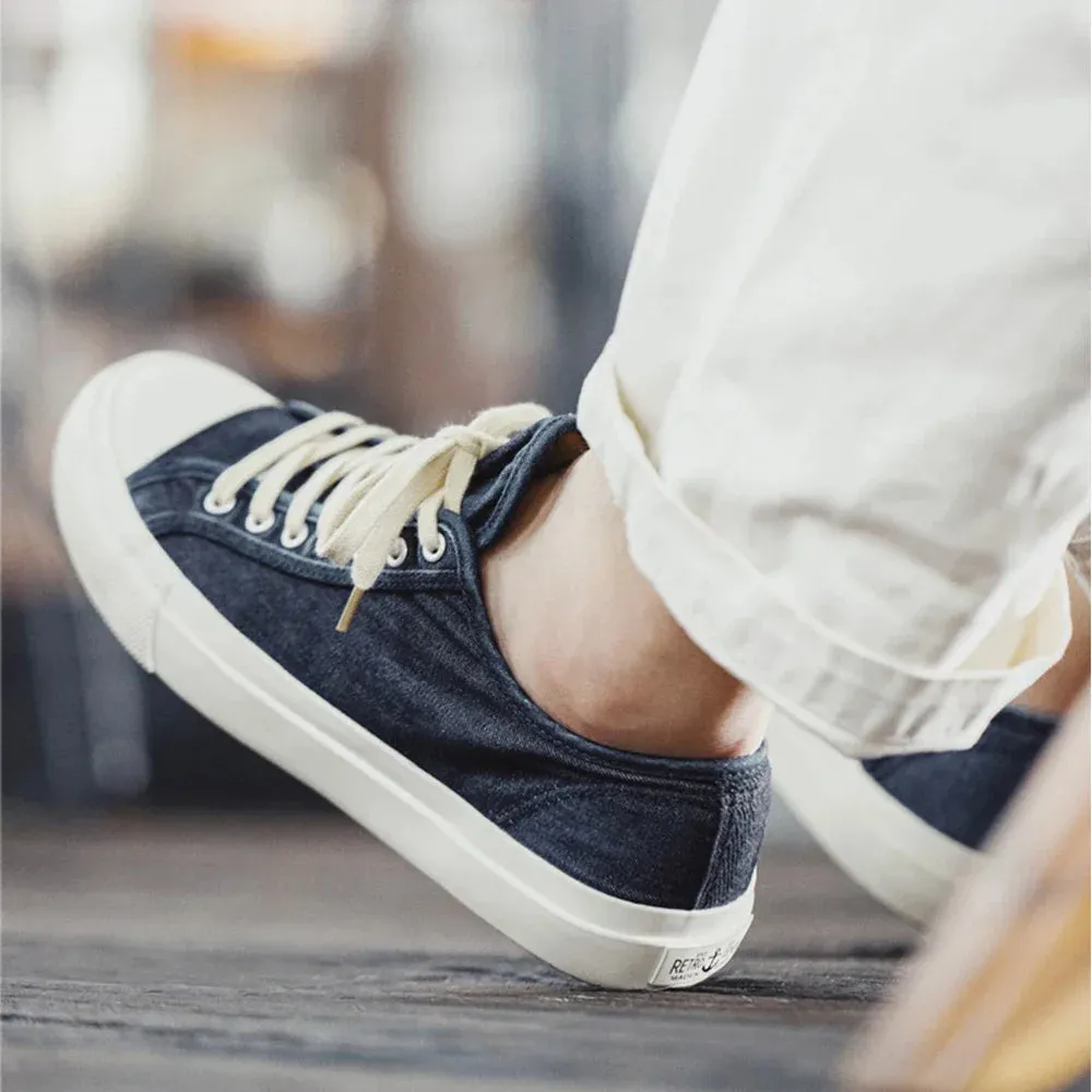 Madne 2023 Spring Washed Canvas Shoes for Women Vintage Denim Navy Trainers Casual Low Top Tennis Sneaker Unisex Sport Shoes