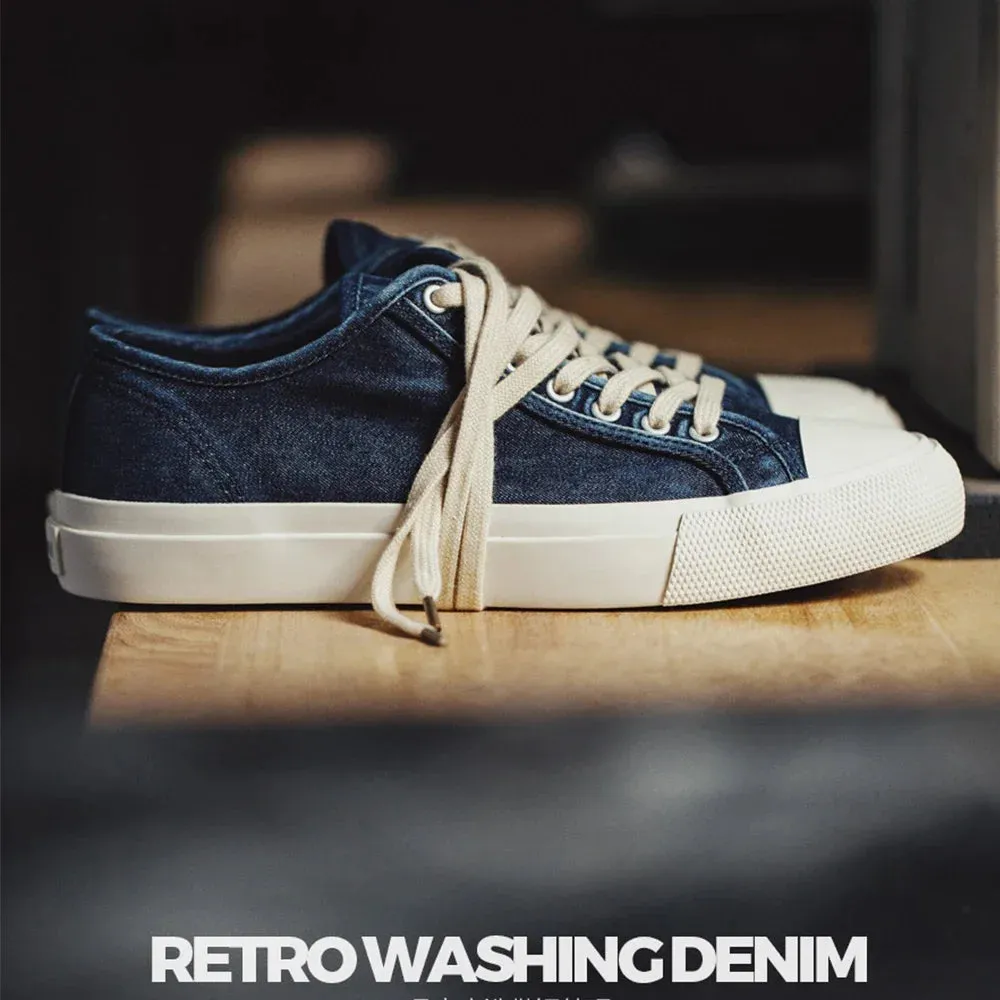 Madne 2023 Spring Washed Canvas Shoes for Women Vintage Denim Navy Trainers Casual Low Top Tennis Sneaker Unisex Sport Shoes