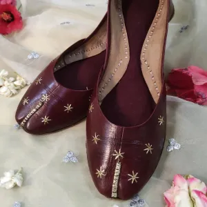 Maroon Zari Pure Leather Khussa
