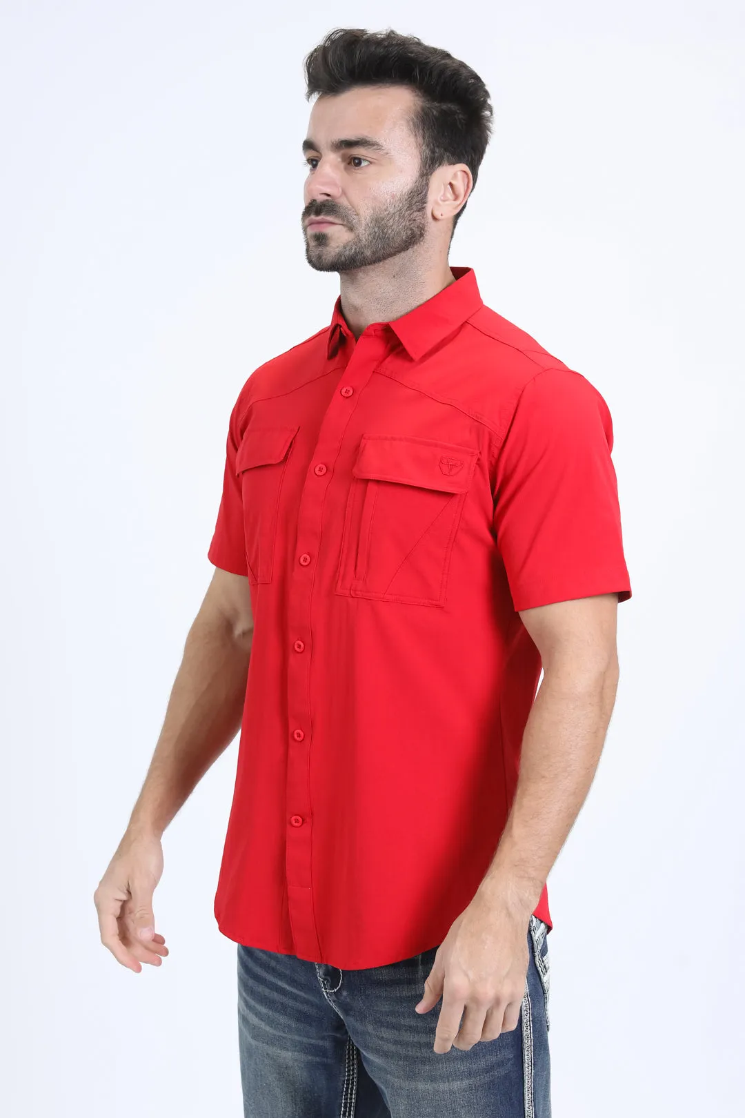 Mens Performance Classic Fit Short Sleeve Red Shirt