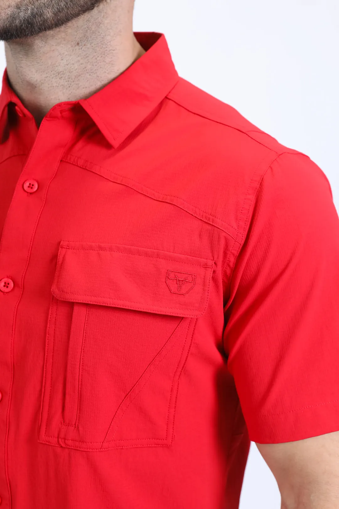 Mens Performance Classic Fit Short Sleeve Red Shirt