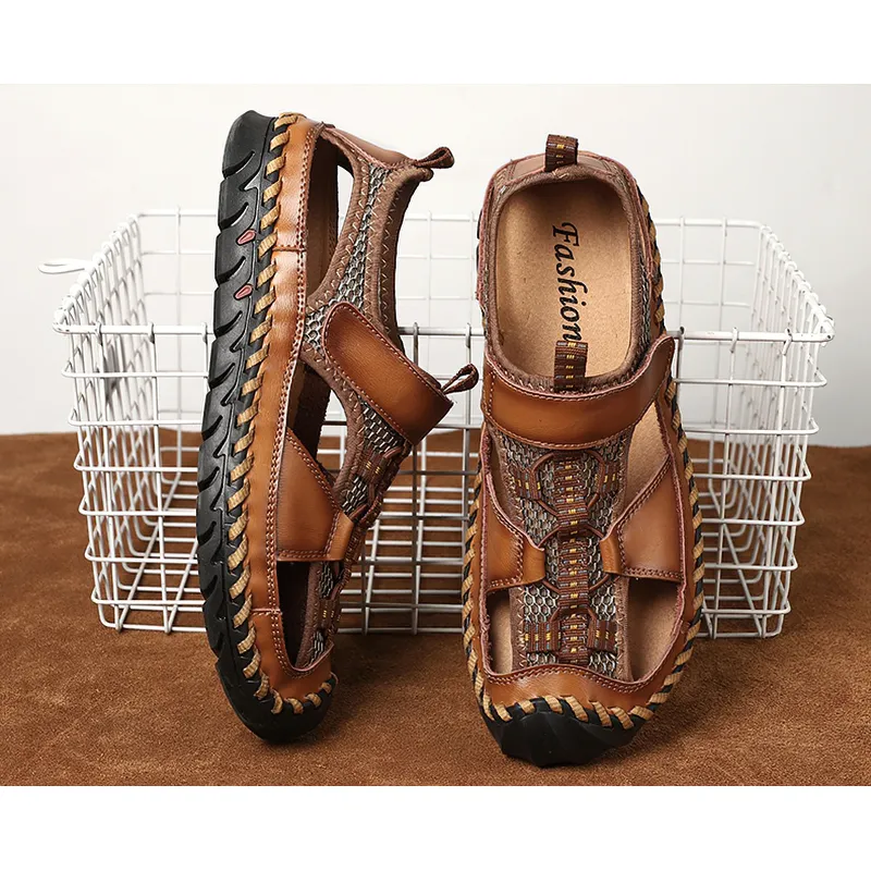 Men's Summer Leather Sandals With Non-Slip Wear-Resistant Outsole / Fashion Male Footwear