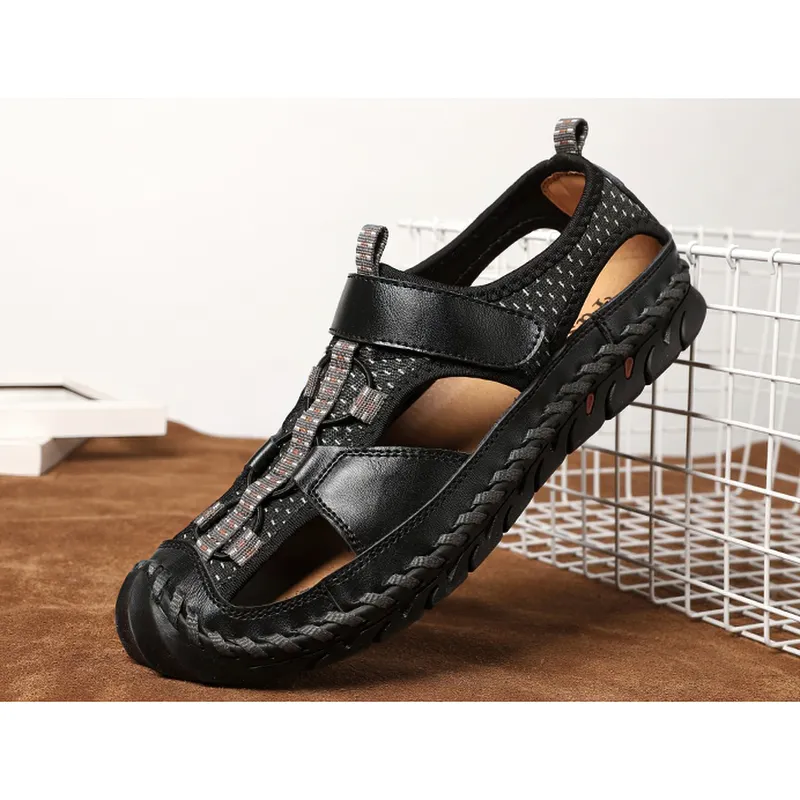 Men's Summer Leather Sandals With Non-Slip Wear-Resistant Outsole / Fashion Male Footwear