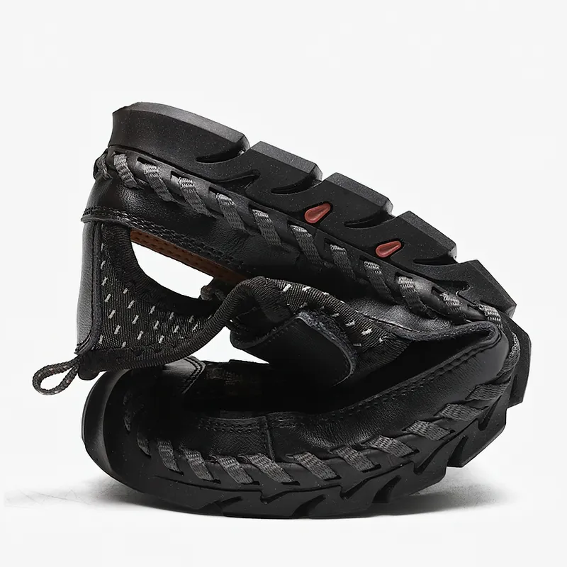 Men's Summer Leather Sandals With Non-Slip Wear-Resistant Outsole / Fashion Male Footwear