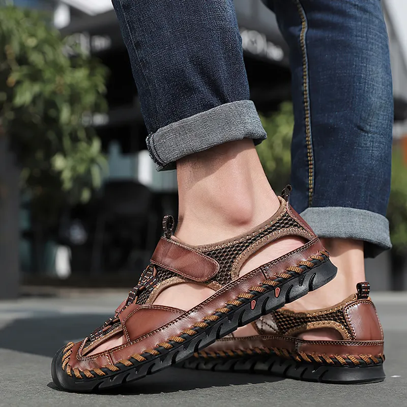 Men's Summer Leather Sandals With Non-Slip Wear-Resistant Outsole / Fashion Male Footwear