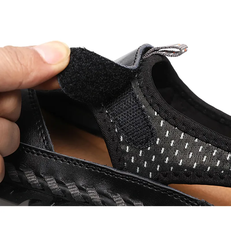 Men's Summer Leather Sandals With Non-Slip Wear-Resistant Outsole / Fashion Male Footwear