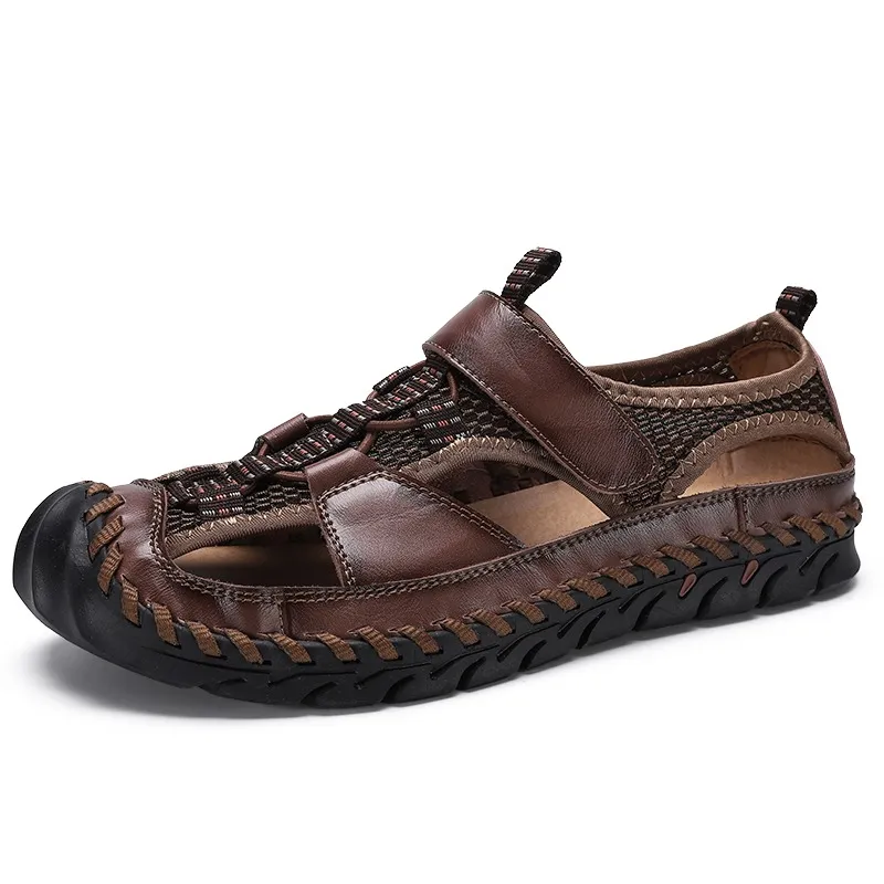 Men's Summer Leather Sandals With Non-Slip Wear-Resistant Outsole / Fashion Male Footwear