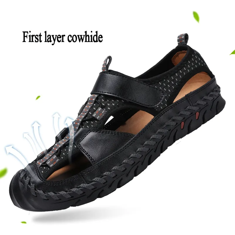 Men's Summer Leather Sandals With Non-Slip Wear-Resistant Outsole / Fashion Male Footwear