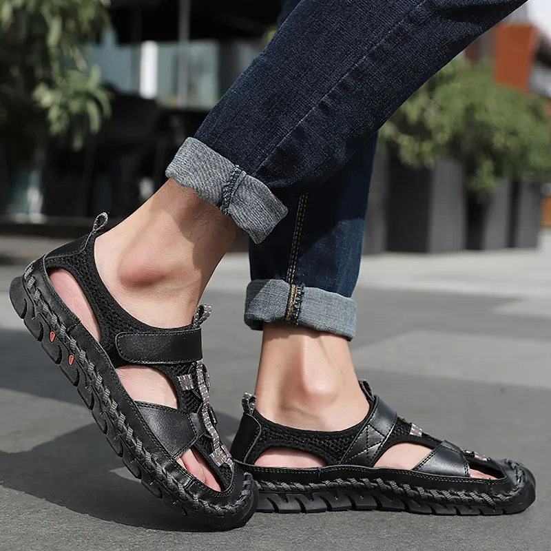 Men's Summer Leather Sandals With Non-Slip Wear-Resistant Outsole / Fashion Male Footwear