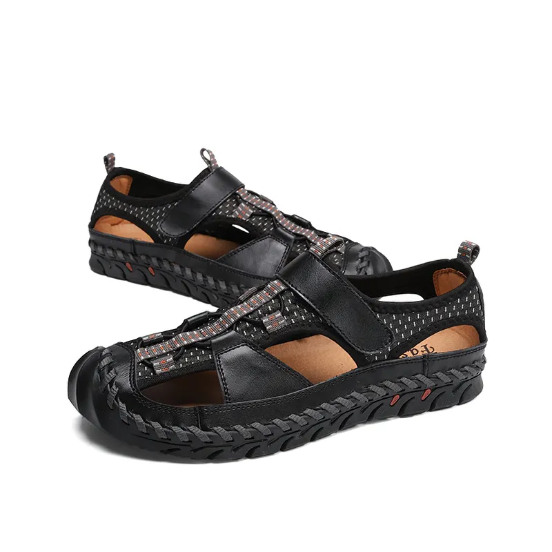 Men's Summer Leather Sandals With Non-Slip Wear-Resistant Outsole / Fashion Male Footwear